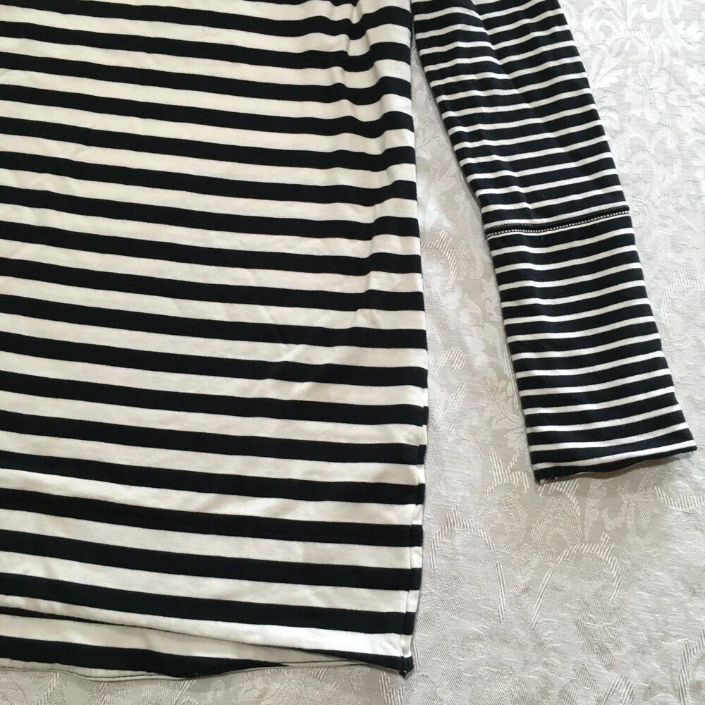Merona Cowl Neck Striped Top Size S Tunic Black White Cotton Blend Stretch Knit - Picture 5 of 9